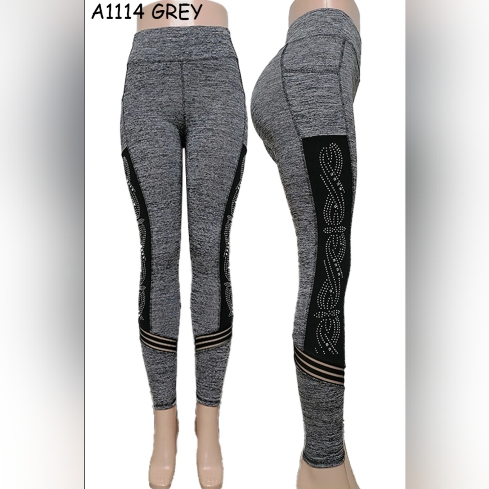 Women High Waisted Rhinestone Leggings With Pockets Soft Stretch Fitness Pants
